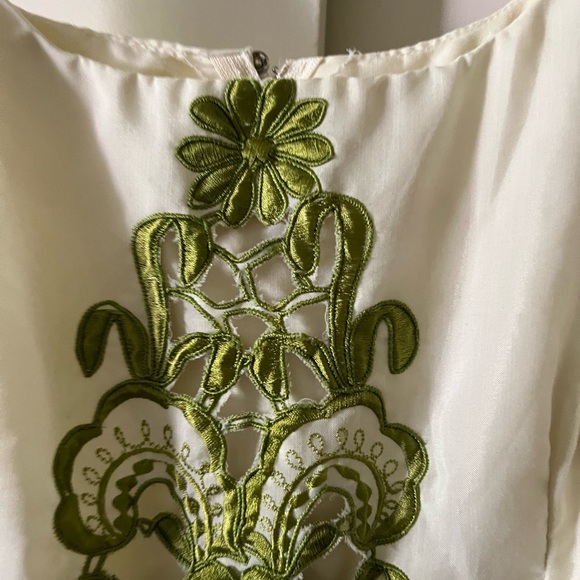 Unnamed vintage midi ivory and green dress. Gorgeous late 70s  80s lined Sz 6 - Picture 8 of 11